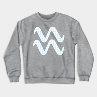 Aquarius Zodiac Horoscope Symbol in Pastel Blue and White Gingham Pattern Crewneck Sweatshirt